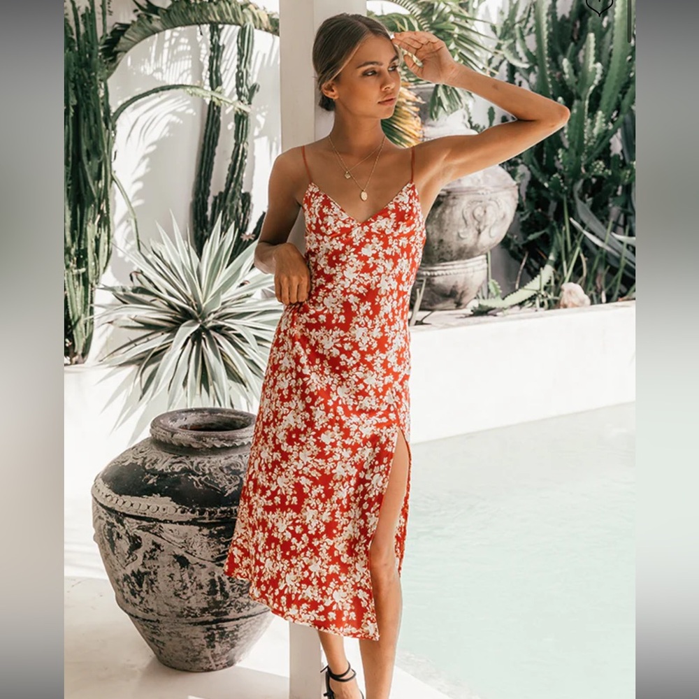 Passion Prima Midi Red Floral Dress - Fortunate One
